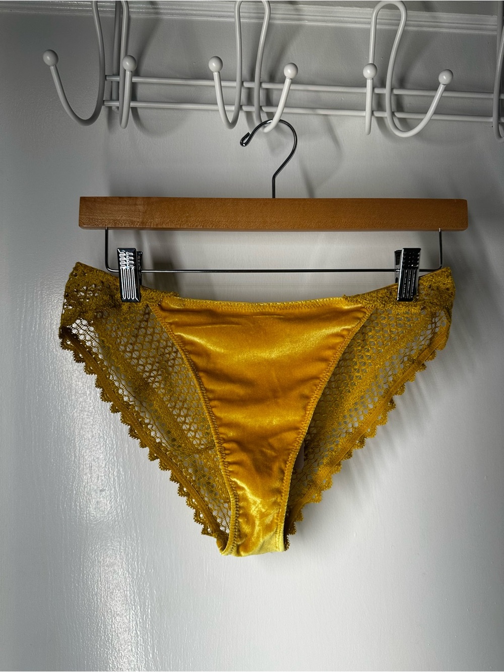 Savage Fenty Golden Yellow Velvet Lace-Trim Panty